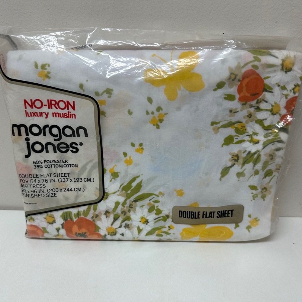 Vtg Morgan Jones Double Flat Sheet Floral Bonnie bouquet No-Iron Muslin Made USA